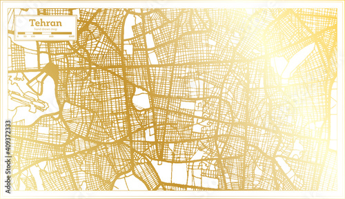 Tehran Iran City Map in Retro Style in Golden Color. Outline Map.