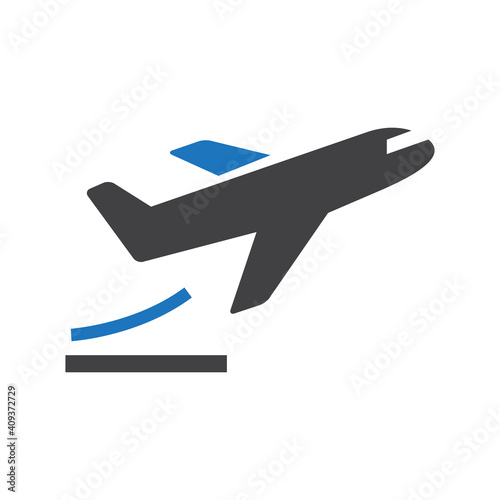 Airplane takeoff vector icon on white background