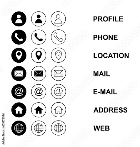 Web icon set. Business card contact information icon. Contact us icon set