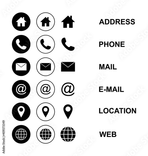Web icon set. Business card contact information icon. Contact us icon set
