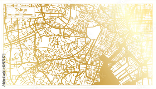 Tokyo Japan City Map in Retro Style in Golden Color. Outline Map.