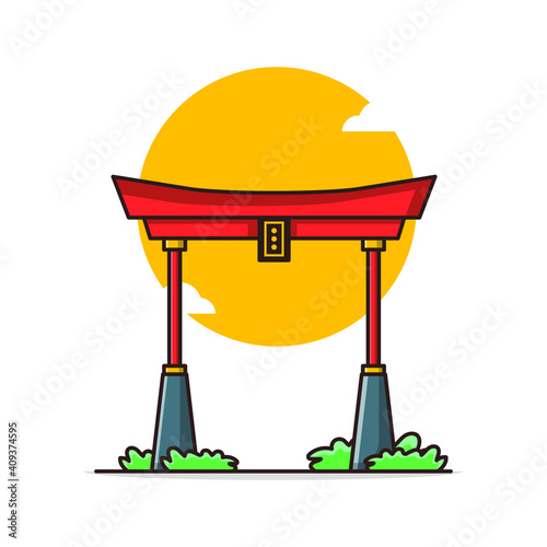 Chinese archway cartoon illustration. chinese new year concept isolated . flat cartoon style Premium Vector