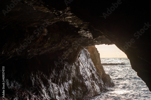 Cave inside rocky cliff formations at Sandanbeki Cliff in Shirahama, Wakayama Prefecture, Japan.