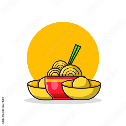 Chinese food cartoon illustration. chinese new year concept isolated . flat cartoon style Premium Vector