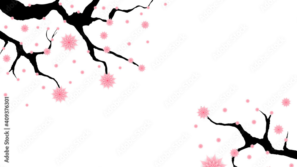 Template with blossom flowers background ,flower and asian elements with craft style on red background , illustrations EPS10