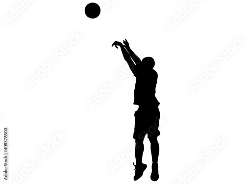 スリーポイントシュートを打つバスケットボール選手のシルエット_2
