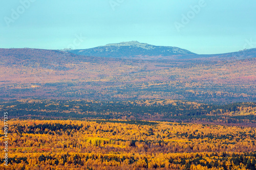 mountain range of big iremel taken from the ridge of alabia on a sunny autumn day. photo