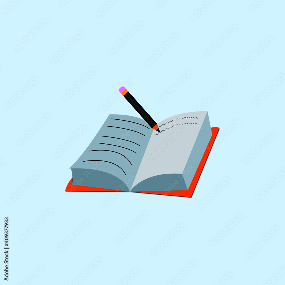 Open book writing on the pencil vector illustration Open book writing on the pencil vector illustration