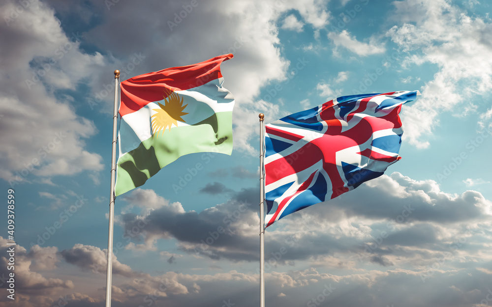 Flags of Kurdistan and UK British. Flags of Kurdistan and UK British.
