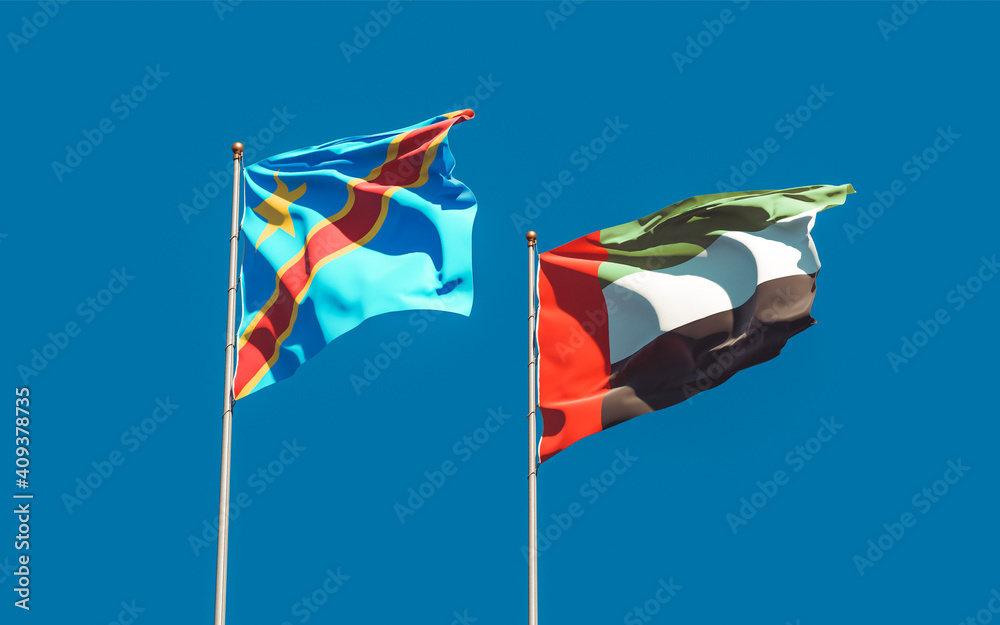 Flags of UAE Arab Emirates and Congo. Flags of UAE Arab Emirates and Congo.