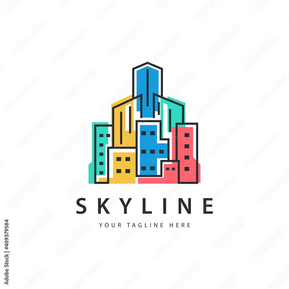 City skyline abstract building icon for apartment and residential logo design