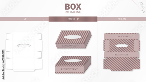 Box packaging and mockup die cut template