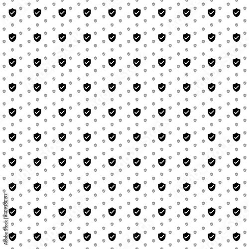 Square seamless background pattern from geometric shapes are different sizes and opacity. The pattern is evenly filled with black protection mark symbols. Vector illustration on white background