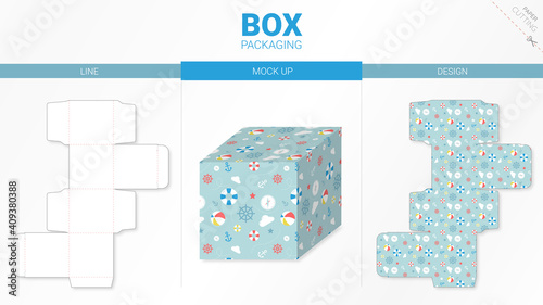 Box packaging and mockup die cut template