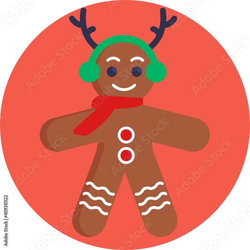 Gingerbread man holiday biscuit or cookie flat color vector icon for food apps and websites