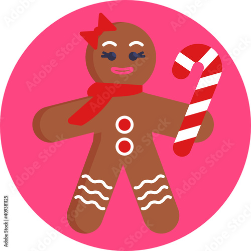Gingerbread man holiday biscuit or cookie flat color vector icon for food apps and websites
