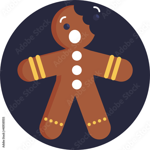 Gingerbread man holiday biscuit or cookie flat color vector icon for food apps and websites