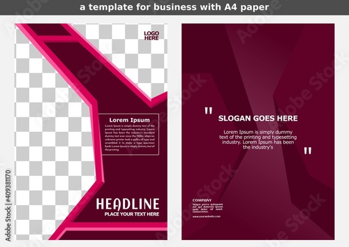 template for headline brochures. for any company or business. A4 size paper. simple hexagon design. pink color concept