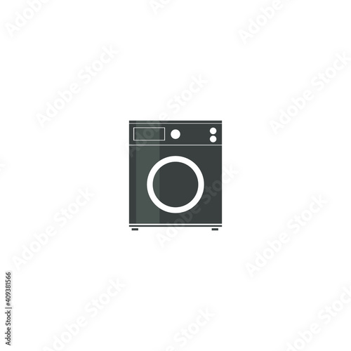 modern stylish black washing machine, created in flat design, minimalistic style, vector icon, design element