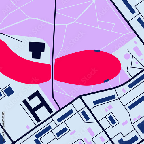 Snow pond. City map in contrasting colors (pink, blue, red, white) for use as a background for magazines, books, clothes. Minimalistic abstract design. Can be used to create a pattern.
