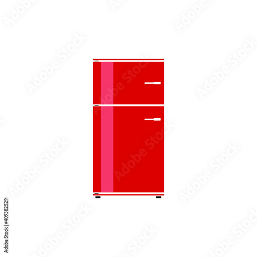 modern stylish red fridge with a white handle for the left-handers, created in flat design