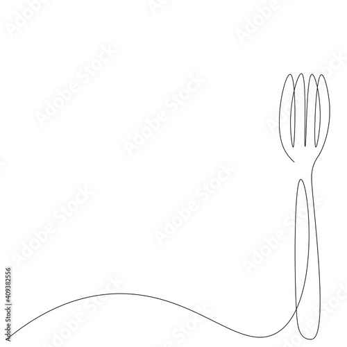 Fork silhouette line drawing, vector illustration