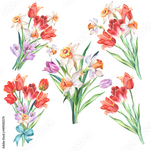 set of bouquet of tulips.watercolor flowers © OLGA