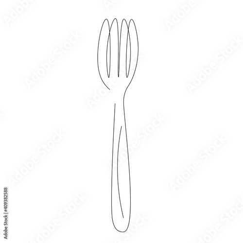 Fork silhouette line drawing, vector illustration