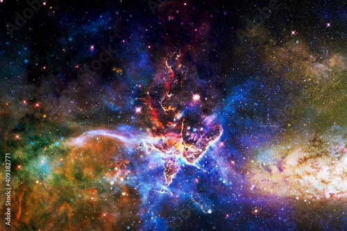 Nebula and galaxies in space.Planet and Galaxy - Elements of this Image Furnished by NASA