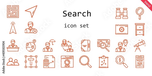 search icon set. line icon style. search related icons such as cursor, loupe, searching, real estate, drawer, employee, binocular, text formatting, search, folder