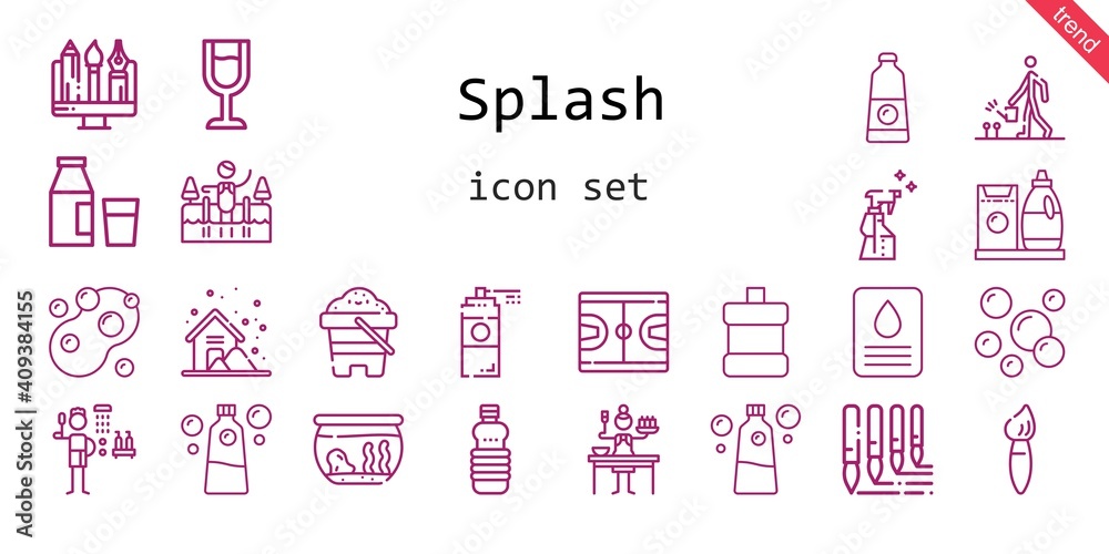splash icon set. line icon style. splash related icons such as brush, paint spray, shower, wine glass, storm, mouthwash, spray, milk, sauce, cold water, detergent, fishbowl splash icon set. line icon style. splash related icons such as brush, paint spray, shower, wine glass, storm, mouthwash, spray, milk, sauce, cold water, detergent, fishbowl