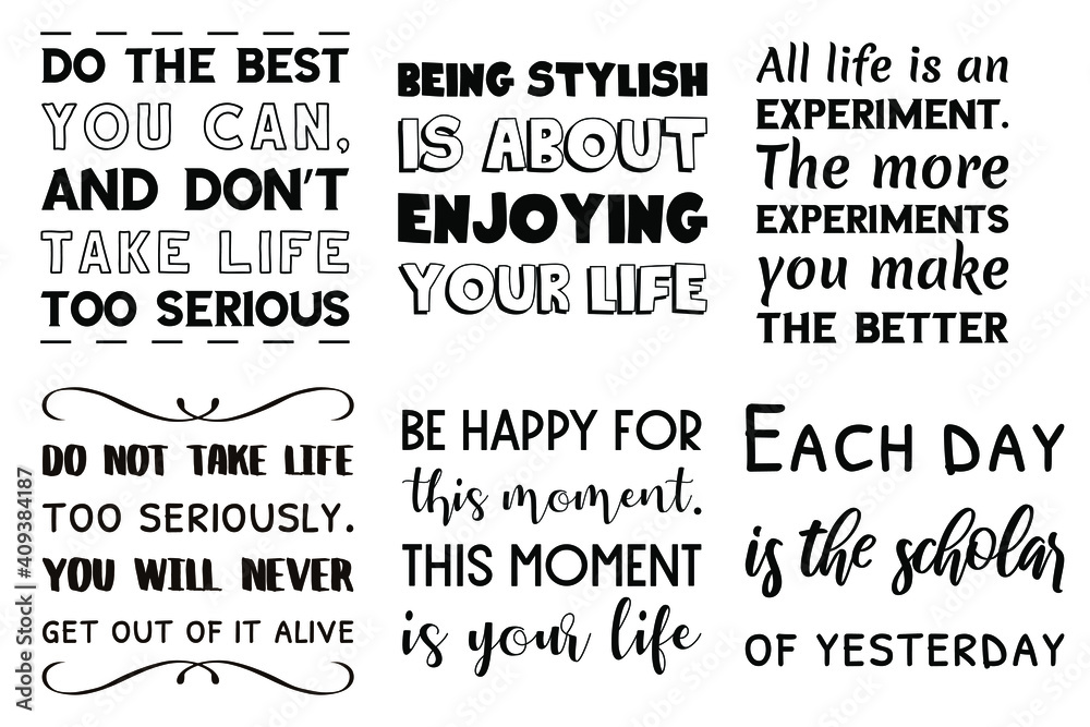 Set of Calligraphy saying for print. Motivation Inspiring Positive Vector Quotes for every day. Ready to post in social media, brochure, magazine.