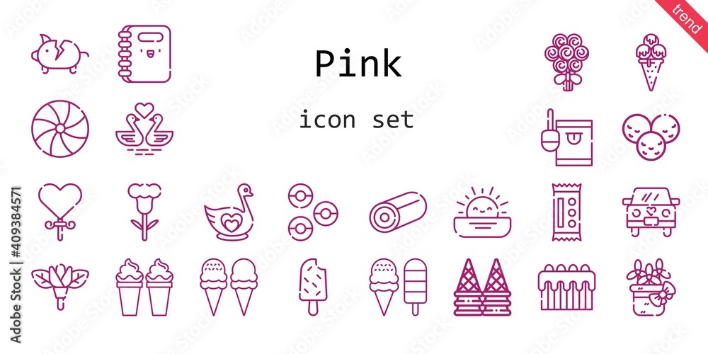pink icon set. line icon style. pink related icons such as candy, piggy bank, donuts, swan, bouquet, lollipop, popsicle, swans, flower, wedding car, ice cream, cake, sunset, sweet, notebook, pink icon set. line icon style. pink related icons such as candy, piggy bank, donuts, swan, bouquet, lollipop, popsicle, swans, flower, wedding car, ice cream, cake, sunset, sweet, notebook,