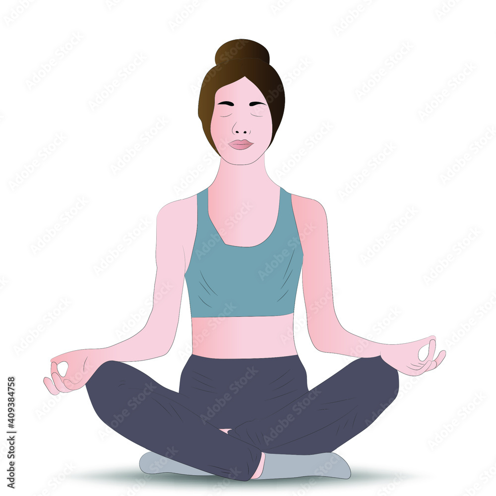 Young Woman Doing Meditation Yoga at home during quarantine. exercise to stay healthy. Woman sitting in lotus position at home