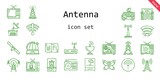 antenna icon set. line icon style. antenna related icons such as antenna, observatory, wifi, signal tower, router, television, butterfly, satellite dish, satellite, signal, gateway, radio,