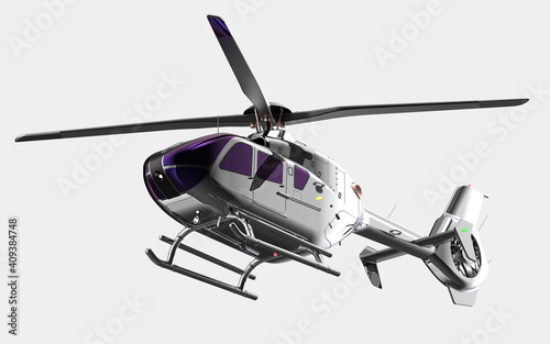 Modern helicopter isolated on background. Civil aircraft used for transport. 3d rendering - illustration