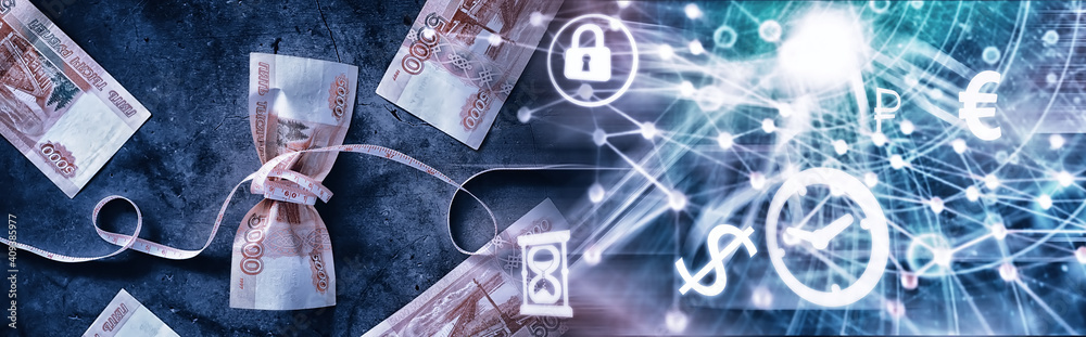 Naklejka premium Business concept. The depreciation of the national currency. Bill with the inscription