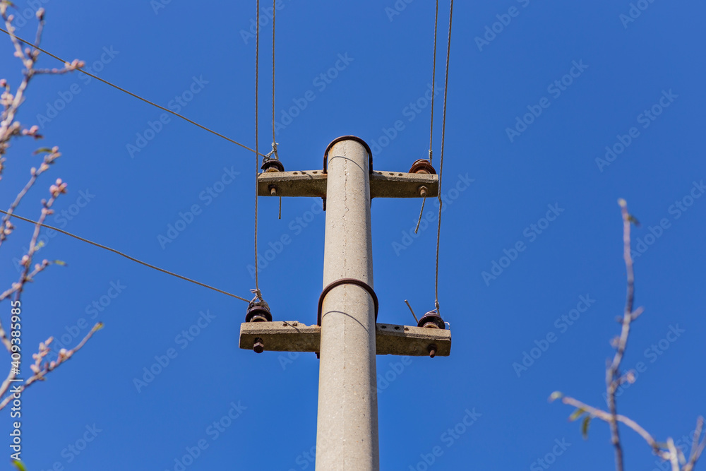 Old electricity pole and blue sky in Turkey. Old electricity pole and blue sky in Turkey.