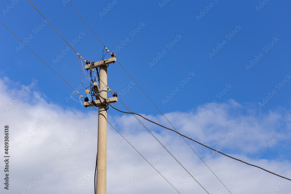 Old electricity pole and blue sky in Turkey. Old electricity pole and blue sky in Turkey.