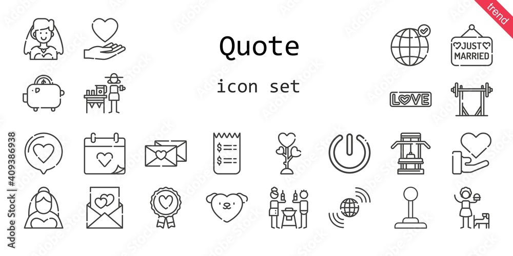 quote icon set. line icon style. quote related icons such as love, bride, just married, wedding day, joystick, barbell, lemonade, girl, favourite, friends, earth grid, love letter, gym quote icon set. line icon style. quote related icons such as love, bride, just married, wedding day, joystick, barbell, lemonade, girl, favourite, friends, earth grid, love letter, gym