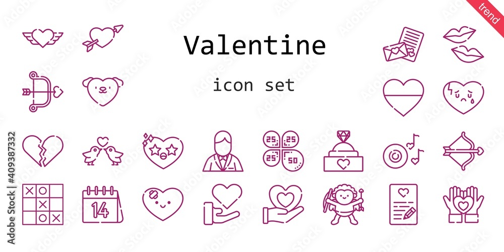 valentine icon set. line icon style. valentine related icons such as love, groom, engagement ring, broken heart, kiss, petals, heart, cupid, romantic music, love birds, tic tac toe valentine icon set. line icon style. valentine related icons such as love, groom, engagement ring, broken heart, kiss, petals, heart, cupid, romantic music, love birds, tic tac toe