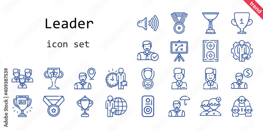 leader icon set. line icon style. leader related icons such as candidate, speaker, medal, team, employee, trophy, strategy, people,