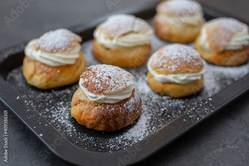traditional home made swedish semlor pastry on a table © A_Lein