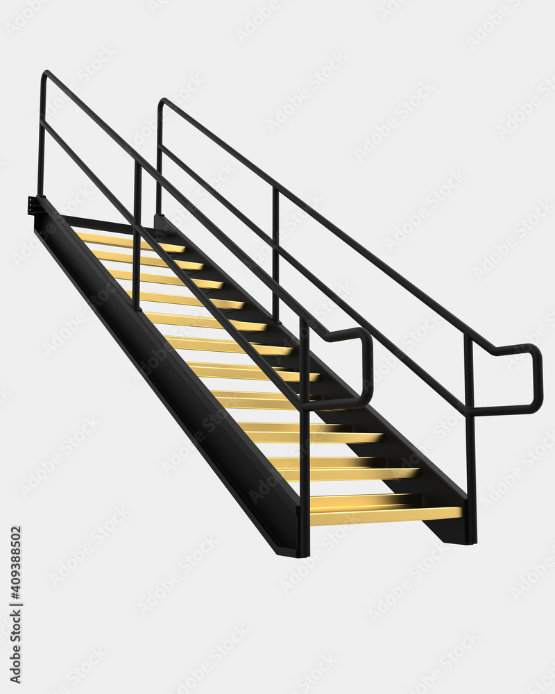 Fototapeta Metallic stairs close-up scene isolated on background. Ideal for large publications or printing. 3d rendering - illustration