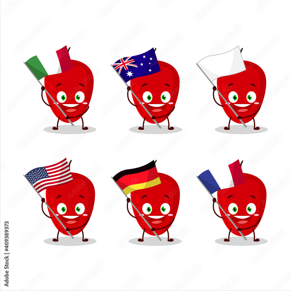 Tamarillo cartoon character bring the flags of various countries