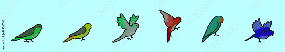 set of budgie bird cartoon icon design template with various models. vector illustration isolated on blue background set of budgie bird cartoon icon design template with various models. vector illustration isolated on blue background