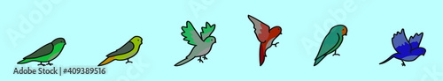 set of budgie bird cartoon icon design template with various models. vector illustration isolated on blue background