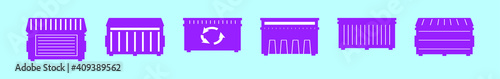 set of dumpster cartoon icon design template with various models. vector illustration isolated on blue background