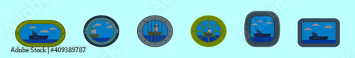 set of porthole cartoon icon design template with various models. vector illustration isolated on blue background