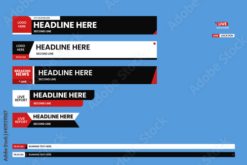 Lower third news vector set for broadcasting and media online